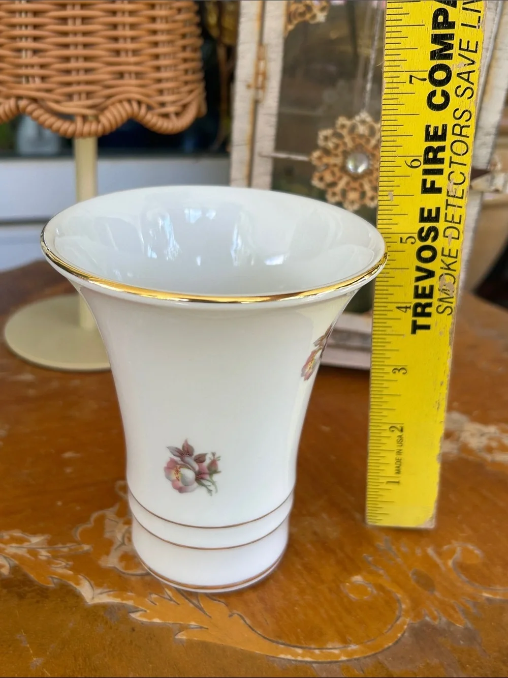 Porcelain Pink Floral Buds Vase with Gold Trim